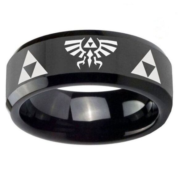 Men's Black Zelda Promise Ring or Wedding Ring - Picture 8 of 9